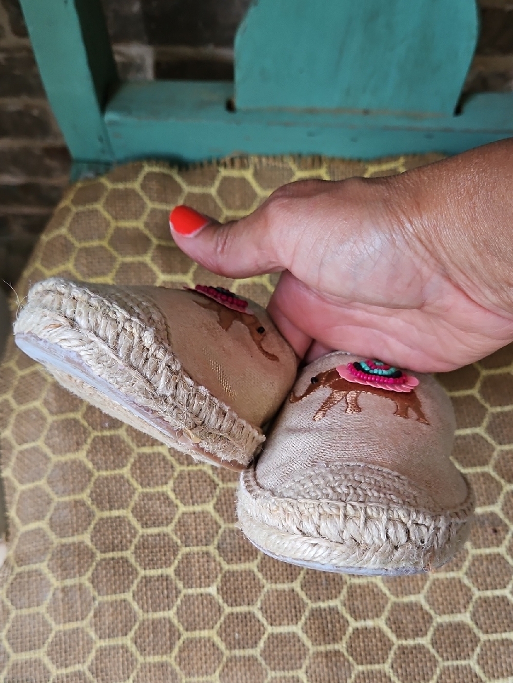Talbots Ivy Camel Flat Metallic Embroidered Espadrilles - Picture 5 of 6